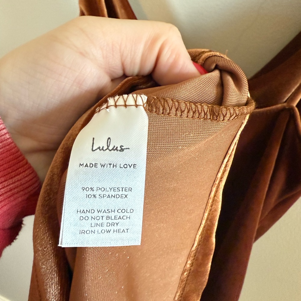 Lulus • NWT Rust Brown Velvet Dress Jazzy Belle Cowl Neckline Sz Small Cocktail‎ - Picture 10 of 11